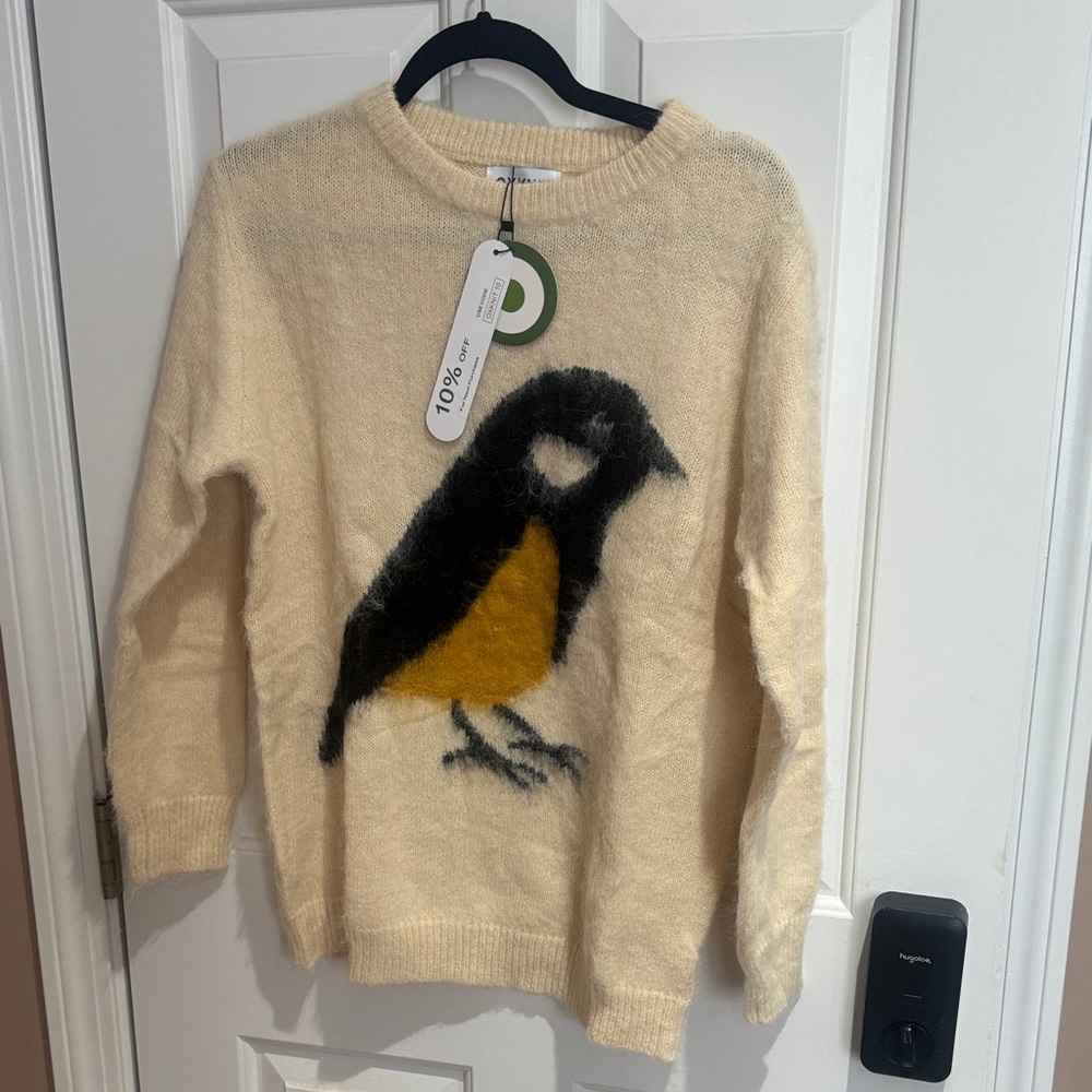 Cream Sweater with Bird Design XL